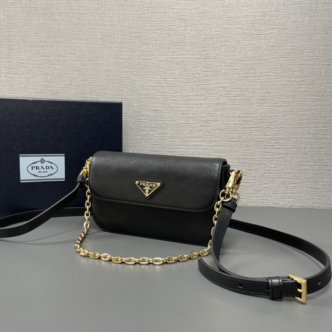 Prada Mini Saffiano Leather Shoulder Bag Handbag Black 1BD356